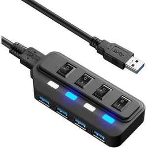 Usb Hub 3.0 Splitter,4 Port Usb Data Hub Met Individuele Led Lit Schakelaars Voor Computers