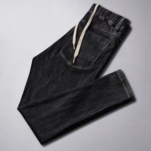 Herfst Winter Zwarte Jeans Mannen Mode Causale Denim Elastische Taille Rechte Broek