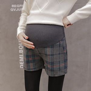 Herfst Winter Grijs Plaid Shorts Voor Moederschap Plus Dikke Korte Broek Voor Zwangere Vrouwen Chic Korte Broek Van Zwangerschap