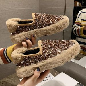 Kristal All-Match Schoenen Vrouw Vrouwen Modis Loafers Bont Klompen Platform Ronde Neus Vrouwen Mocassins Casual Vrouwelijke Sneakers