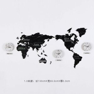 Diy 3D Wereldkaart Wandklok Grote Mdf Houten Marbling Horloge Wandklok Modern Europese Stijl Ronde Mute Relogio de Parede