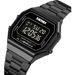 Skmei Trend Vierkante Mannen Elektronische Horloge Sport Waterdichte Led Rvs 12/24 Uur Goud Zwart Mannelijke Digitale Horloge 1647