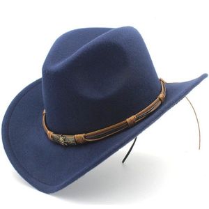 Mistdawn vrouwen mannen Wol Western Cowboyhoed Gentleman Dames Cowgirl Jazz Sombrero Cap Mode Riem Maat 56-58 CM