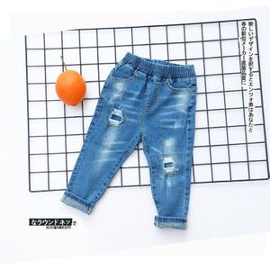Namens een Koreaanse jongen baby katoen jeans taille paragraaf Guochun broek broek gat in kinderen