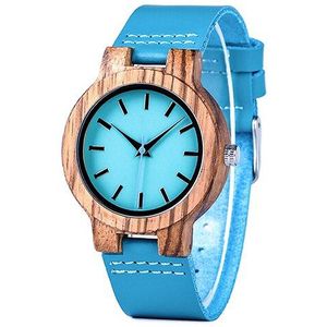 BOBO VOGEL Paar Horloge Hout Horloge Turquoise Blauw Dames Uurwerk Horloge in Doos Anlaogue Display Relogio J-C28