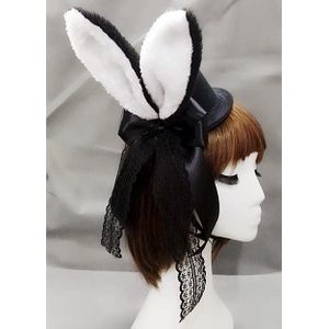 Vrouwen Pluche Fluffy Bunny Konijnenoren Mini Top Hat Kostuum Rose Bloem Kant Accessoire Halloween Dress Up