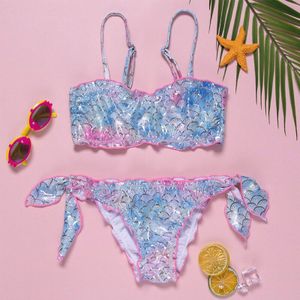 Mermaid Meisje Badpak Kids Vis Schaal Meisje Bikini Set Ruche Tweedelige Kinderen Badmode Bandage Meisjes Badpak Beachwear