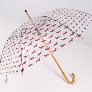 Showersmile Transparante Paraplu Regen Vrouwen Houten Handvat Parasol Hond Print Dames Opknoping Volwassen Guarda Chuva