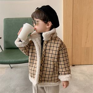 Winter Mode Baby Kind Dikke Plaid Wollen Jas Jongens Meisjes Fleece Voering Casual Jatcket Koreaanse Stijl