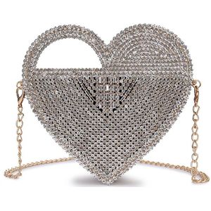 Luxe Heart Shaped Diamond Evening Clutch Bag Vrouwen Portemonnees En Handtassen Hol Metalen Schouder Ketting Tas
