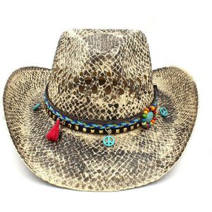 Vrouwen Mannen Stro Western Cowboy Hoed Zomer Handgemaakte Weave Lady Sombrero Hombre Cowgirl Caps Bohemian Kwastje Lint Size 56- 58 cm