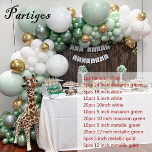 107Pcs Latex Ballonnen Jungle Party Ballon Keten Macaron Groen Wit Guirlande Metalen Goud Ballon Verjaardag Bruiloft Decor