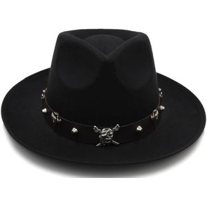 Mode Vrouwen Vilt Fedora Hoed voor Winter Herfst Fascinat Jazz Hoed Dame Sombrero Vader Hoed Punk Pirate Riem Maat 58 cm