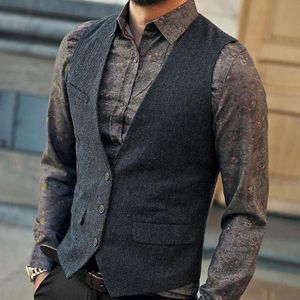Solid Tweed Mens Suit Vest Slim Herringbone Casual Waistcoat Men Formal Business Vests Groomman For Wedding Gentleman Male Coat