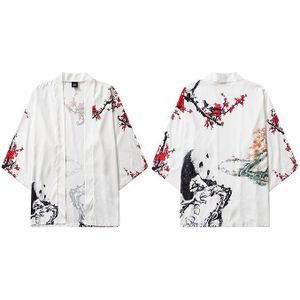 Japanse Kimono Jas Panda Schilderij Print Mannen Harajuku Streetwear Jas Jas Casual Dunne Gown Japan Stijl