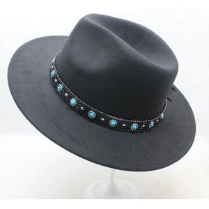 SUOGRY Effen Kleur Trend Mannen Vrouwen Wolvilt Panama Hat Fedora CAPS Lederen Band Blue pearl Patroon Vilten Hoeden