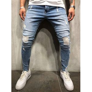 Jeans Mannen Ripped Gestreepte Skinny Jeans Blauw Potlood Broek Motorfiets Party Casual Broek Straat Kleding 2022 Denim Man Clothin