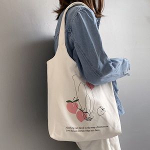 Vrouwen Canvas Schoudertas Tote Bag Grote Capaciteit Katoenen Doek Boodschappentassen Vrouwelijke Handtas Opvouwbare Herbruikbare Strand Shopper Bag