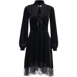 Nclagen Vintage Paleis Stijl Fluwelen Kant Gothic Black Dress Hollow Out Bandage Vrouwen Party Club Jurken Punk Vestidos