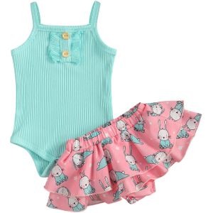 Baby Meisjes Zomer Kleding Leuke Bunny Mouwloze Katoenen Pak 0-24 Maanden Meisjes Mooie Romper Shorts Set Comfortabele Outfits