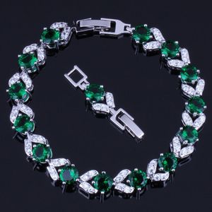 Goddelijke Green Zirconia Wit CZ 925 Sterling Zilver Link Chain Armband 18 cm 20 cm Voor Vrouwen V0047