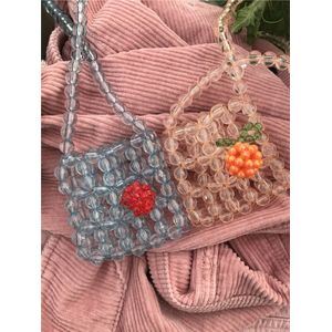 Retro Oranje Kralen Tas Clear Crystal Jelly Clutch Bag Meisje Kralen Geweven Handtas Voor Vrouw 2022 Handgemaakte Tassen Luxe
