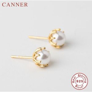 Eenvoudige Koreaanse Stijl Oorbellen Leuke 925 Sterling Zilveren Ronde Natuurlijke Parel Stud Oorbellen Voor Vrouwen Meisjes Partij Sieraden