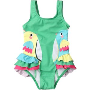 Peuter Kid Baby Meisjes Cartoon Vogels Print Bikini Badmode Mouwloze Ruches Jumpsuits Badpak Strand Badpak