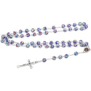 Crystal Cross Hanger Rozenkrans Kralen Collier Christelijke Religie Sieraden 95AA