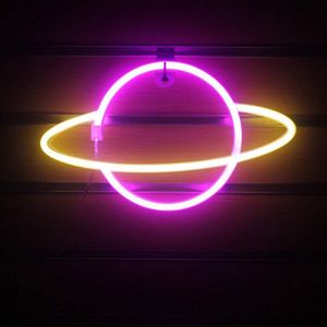 Led Neon Lamp Ovale Planet Shaped Teken Neon Licht Usb Batterij Aangedreven Opknoping Wandlamp Voor Thuis Party Room Bar decoratie Licht