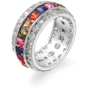 Luxe Sieraden Ringen Voor Vrouwen Princess Cut 12 Ct Multi Zirkoon Zilveren Kleur Engagement Anillos Wedding Crown Ring Party