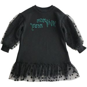 Kinderen Herfst Baby Meisjes Jurk 1-7T Leuke Dot Borduren Mesh Stiksels Prinses Lange Mouwen Zoete peuter Meisje Jurk