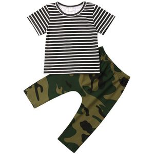 Gloednieuwe Peuter Kids Baby Jongens Kleding Gestreepte Hooded/T-Shirts Tops + Camouflage Print Broek 2 Stuks Patchwork sets 0-24 M