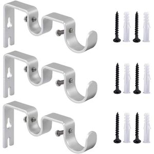 3 Stks/set Gordijnroede Beugels Heavy Duty Dubbele Stang Houders Duurzaam Metalen Gordijn Staaf Muur Beugels Met Schroef