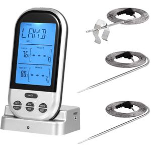 Vlees Thermometer, Bbq Thermometer Draadloze Vlees Thermometer Met Dual Sonde Kan Worden Gebruikt Voor Oven Roker Grill Bbq