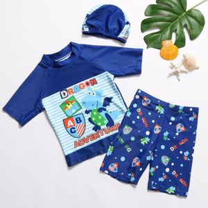 Kids jongen badmode twee stukken en badmuts korte mouwen shirt en trunks vriendelijker kinderen blue beach wear badpakken