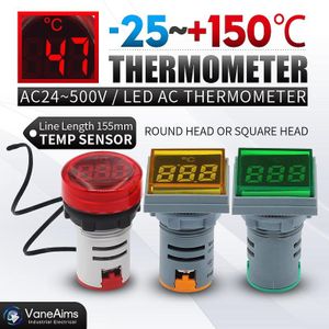 Thermometer Wordt Gebruikt Om Vloeistof/Lucht/Effen Oppervlakken. Ac Voeding Nodig. Rood, Geel, Groen, Ronde, Vierkante, 22Mm