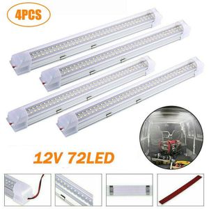 4 Stuks Auto Interieur Licht Strip Bar 72 Led 6500K Wit Strip Lamp Met Aan/Uit Schakelaar Voor truck Caravan Boot Thuis