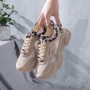 Vrouwen Schoenen Luipaard Holle Mesh Ademende Chunky Platform Sneakers Voor Vrouwen Vulcaniseer Schoenen Zomer Lederen Casual Schoenen