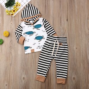 Pudcoco Pasgeboren Baby Jongen Meisje Kleding Schildpad Print Gestreepte Hooded Tops Lange Broek 2 Stuks Outfits Herfst Katoenen Kleding