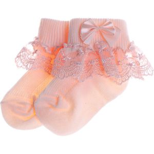 1 Paar Pure Kleur Voor Meisjes Womens Herfst Dragen Retro Lace Ruffle Stroken Enkelsokken Korte Sokken Natuurlijke Kleur Patchwork