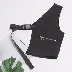 [Eam] Vrouwen Loose Fit Zwart Onregelmatige Gesp Split Gezamenlijke Vest V-Kraag Mouwloze Mode Tij Voorjaar zomer 1Y080