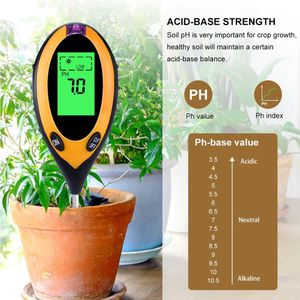 Professionele Bodem Ph Meter 4 In 1 Bodem Temperatuur Solar Vocht Ph Meter Tester Voor Tuin Planten Bloemen Lcd-scherm gereedschap