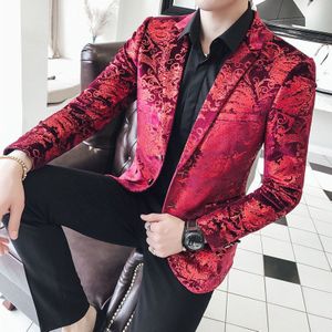 Lente Herfst Europen Stijl Unieke Rode Patroon Bronzing Pak Mannen Red Casual Slim Gedrukt Fluwelen Pak Voor Mannen M-5XL