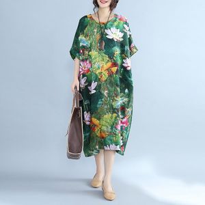 Jurk Vrouwen Zomer Casual Sarafans Bloemenprint Vietnam Vrouwelijke Groene Boho Chic Losse Retro Vintage Jurk TA1532