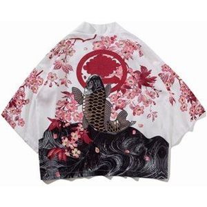 Zomer Heren Kimono Shirt Japanse Koi Kimono Vest Jassen Patronen Open Stitch Vis Crane Print Harajuku Kleding Jassen
