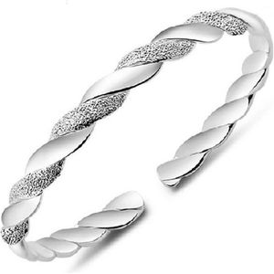 Anenjery 925 Sterling Zilver Liefde Twist Scrub Manchet Armbanden & Armbanden Voor Vrouwen pulseras Valentijnsdag aanwezig S-B60