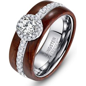 Bonlavie Exquisite Tungsten Carbide Stalen Ring Met Zirkoon Real Gepolijst Koa Hout Ringen Voor Vrouwen Bruiloft Sieraden