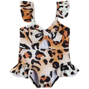 6M-4Y Infant Kids Baby Meisje Ruches Mouwloze Leopard Badpak Zwemmen Romper Een Pieces Badpak