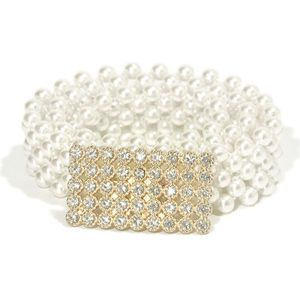 Riemen Voor Vrouwen Rhinestone Decoratie Glanzende Tailleband Vrouwen Feestjurk Ketting Riem Luxe Parel Riem Pasek Damski